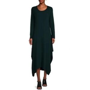 Bryn Walker Chelsea Scoop Neck Long Sleeve Draped Dress XL Green French Terry